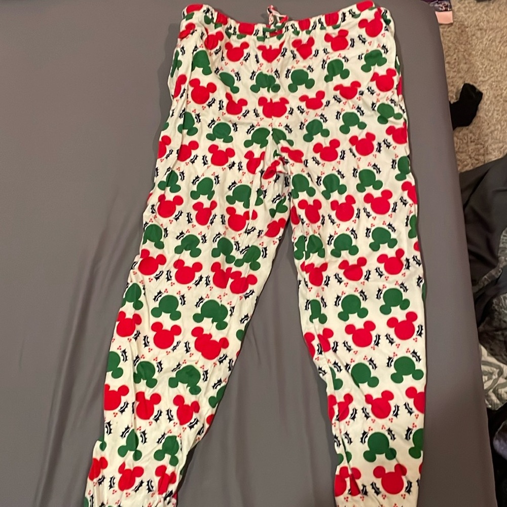 Hanna Andersson Disney Mickey Mouse Christmas Pajamas Womens L Flannel Bottoms